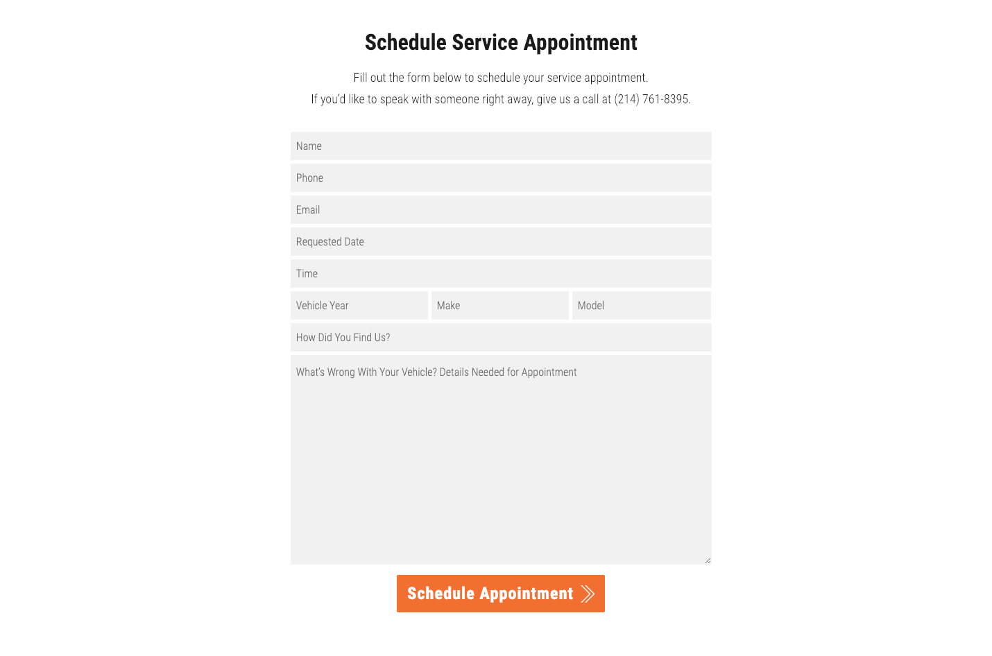 Image of Lead form for auto repair company