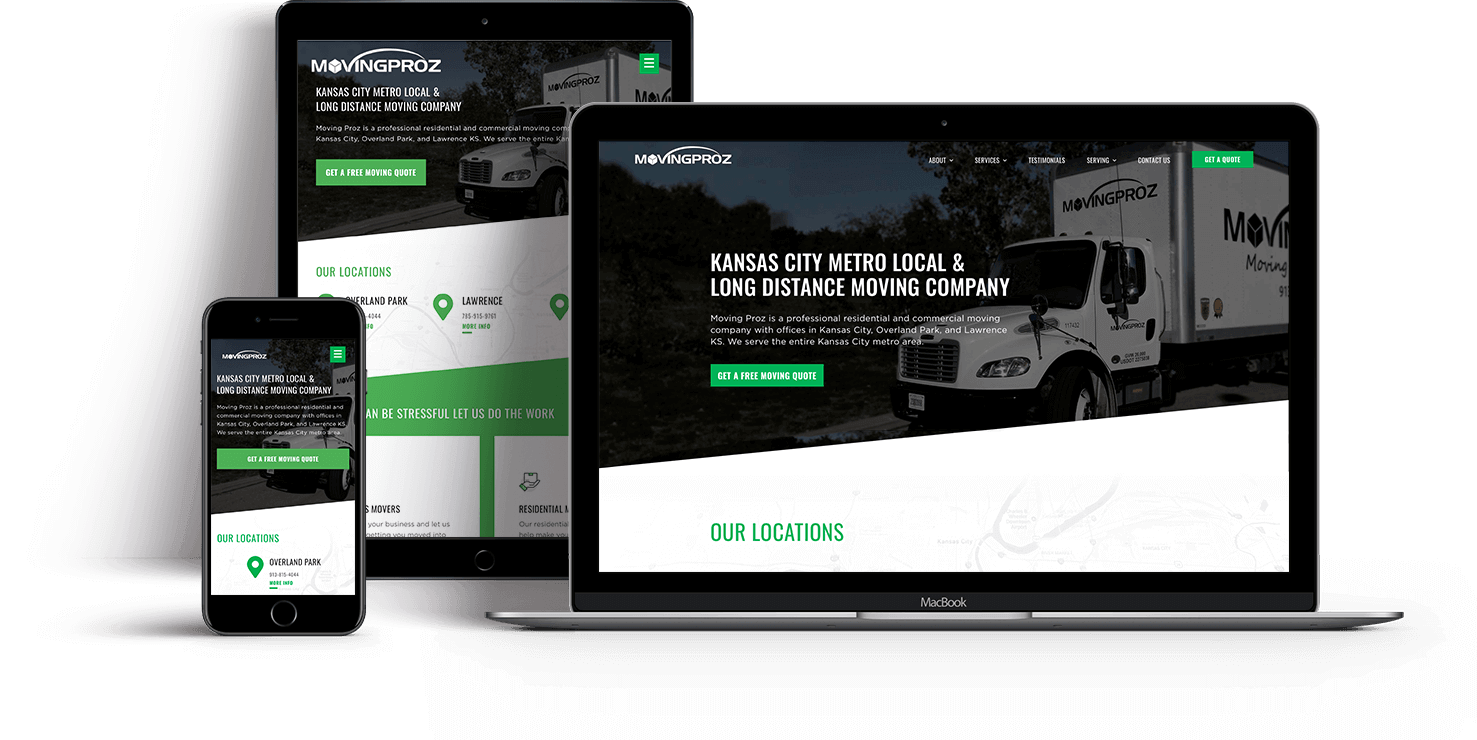 Image of moving company website on mobile, tablet, and desktop