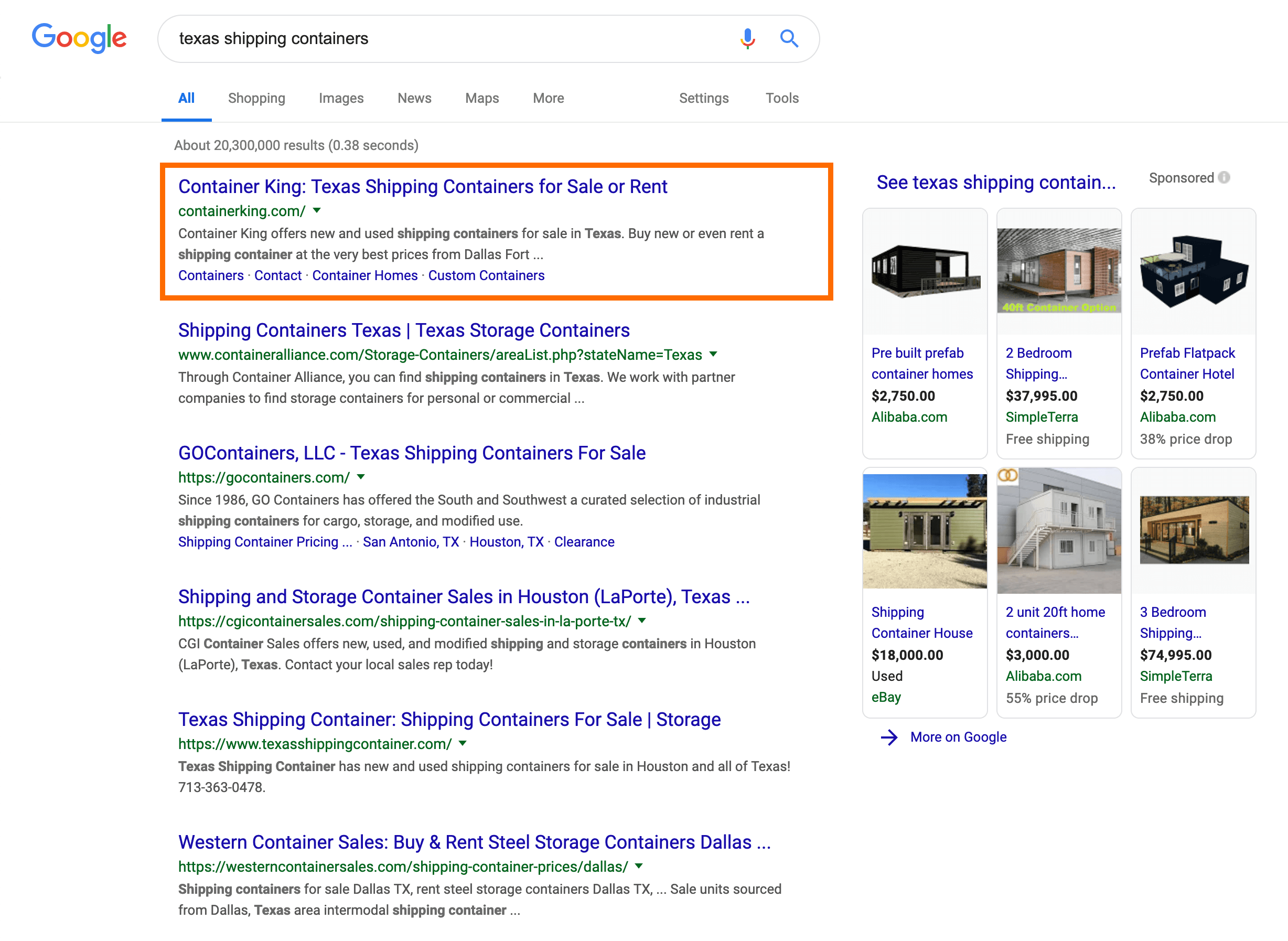 Search Results for Shipping Container Search in Google