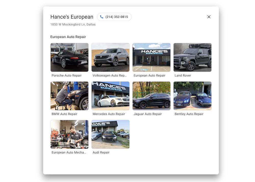 Google Business Profile Products for German Auto Repair Shop